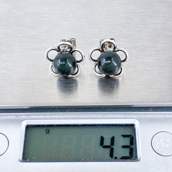 Vintage Sterling Silver 925 Black Pearl Floral Stud Earrings - Picture 8 of 8